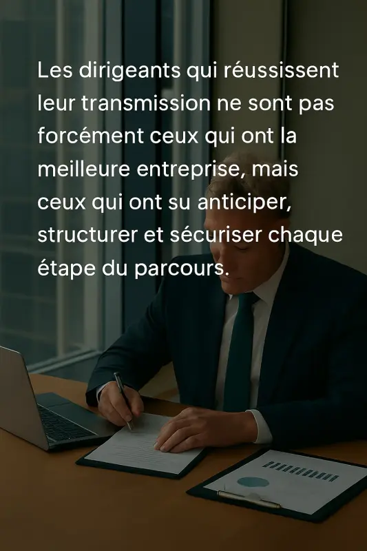 Les dirigeants qui réussissent leur transmission ne sont pas forcément ceux qui ont la meilleure entreprise, mais ceux qui ont su anticiper, structurer et sécuriser chaque étape du parcours
