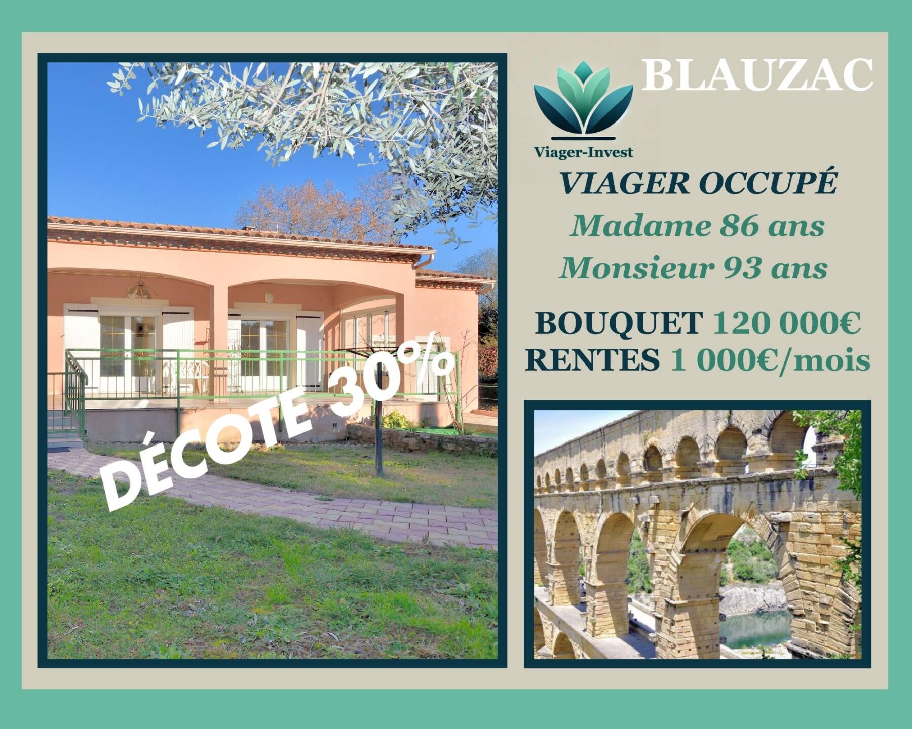 Villa en VIAGER OCCUPÉ à 5 min d'UZÈS
