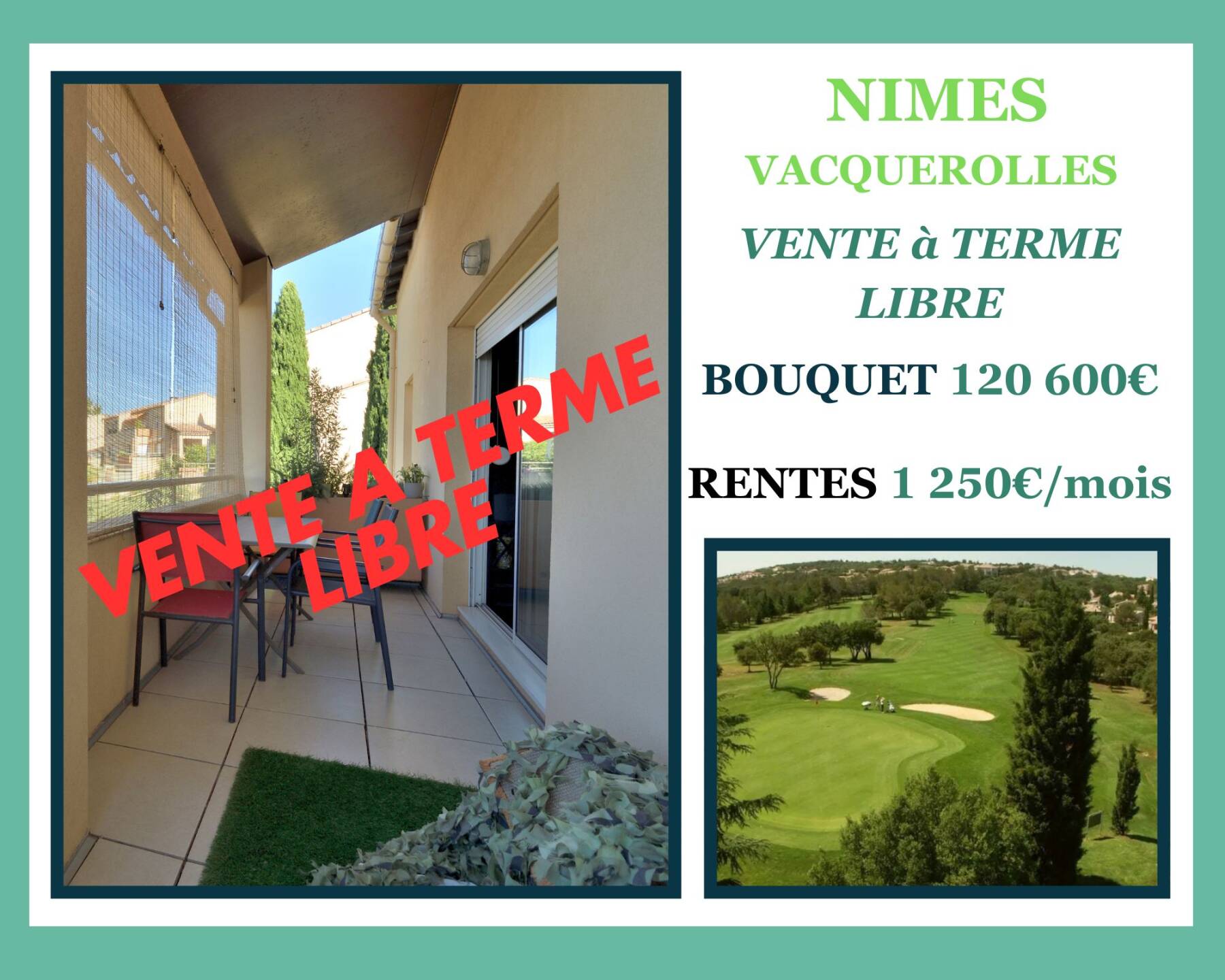 Vente à terme libre appartement P4 face au Golf