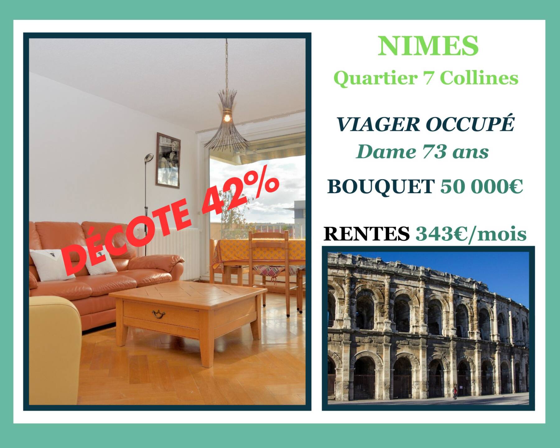 Appartement 4 chambres en viager occupé à Nîmes