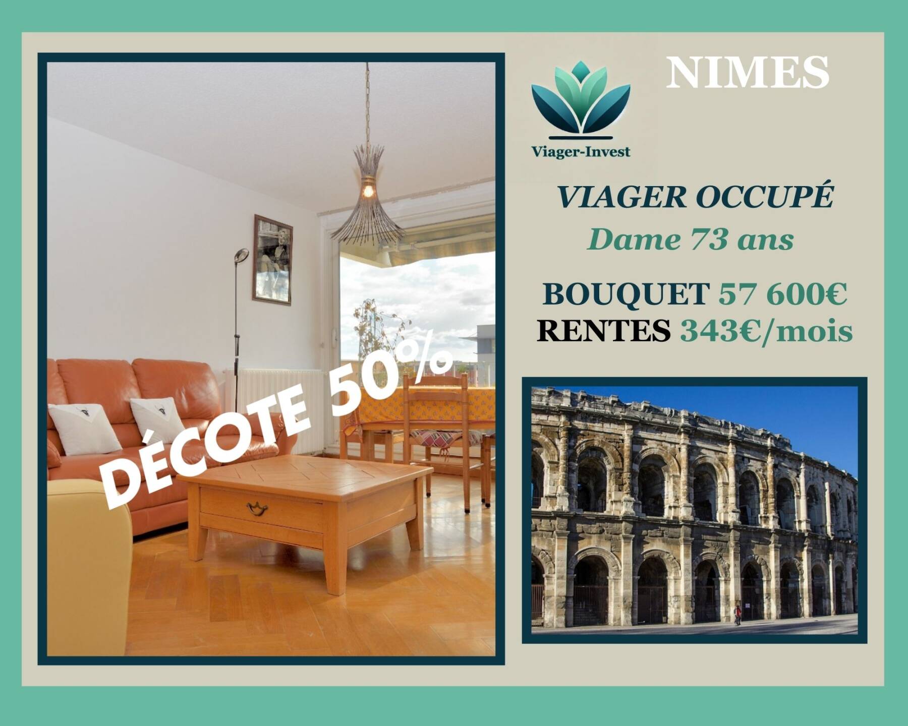 Appartement 4 chambres en viager occupé à Nîmes